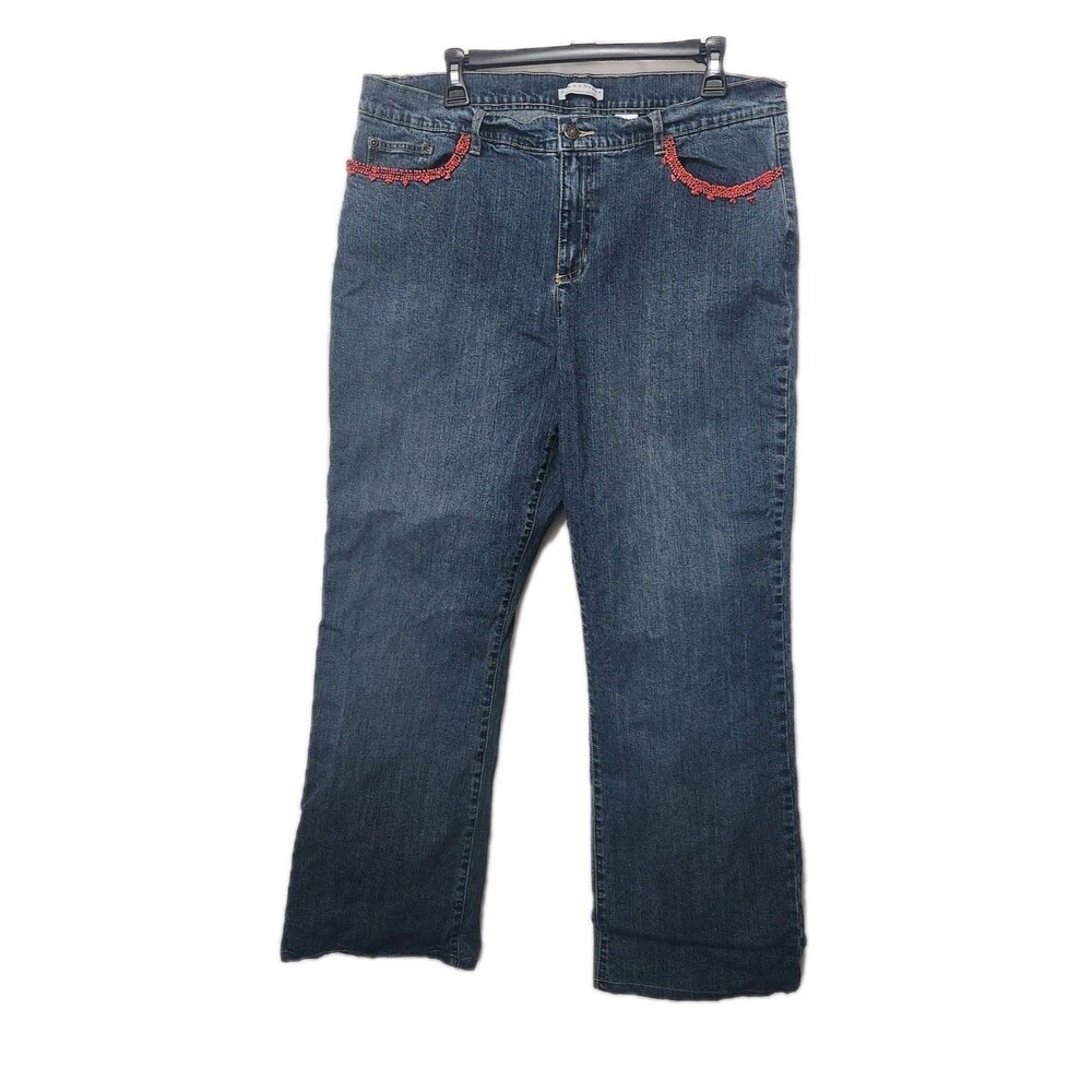 Crazy Horse Liz Claiborne 16 Womens Blue Jeans Stretch Denim Beaded Bootcut